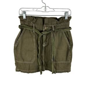Free People Green Paperbag Cargo Mini Skirt Tie Skirt Size 4 Boho Military
